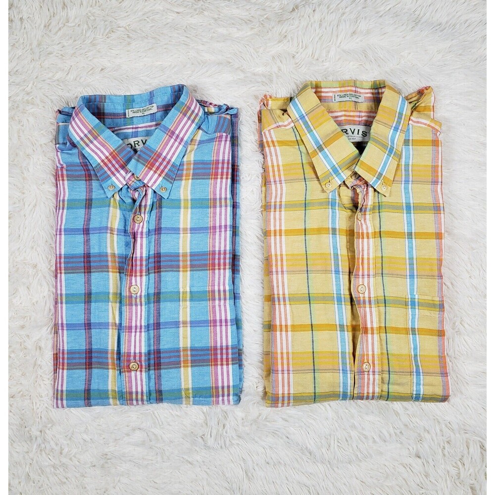 Orvis Yellow Plaid Casual Button-Down Shirt